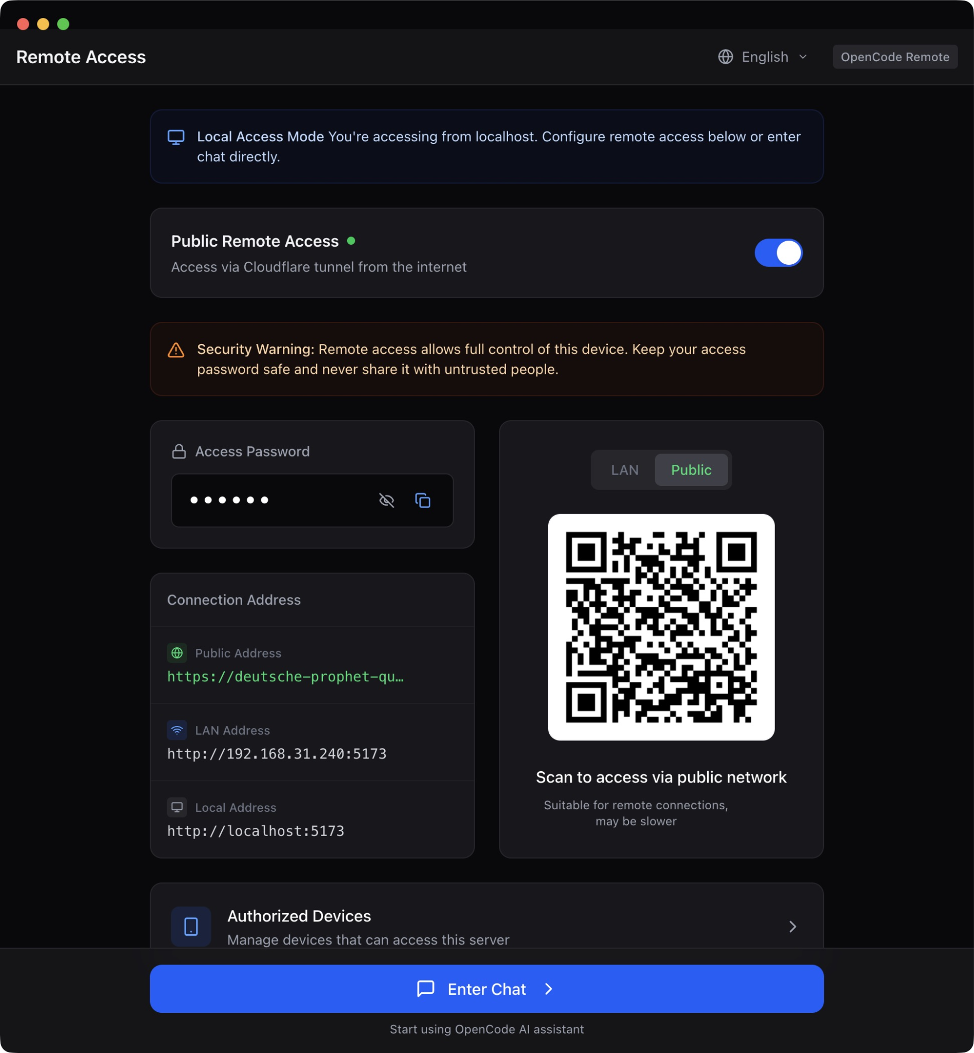 OpenCode Remote 配置界面